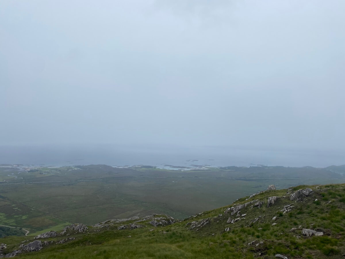 misty day on creag mhor arisaig blocking view of isles