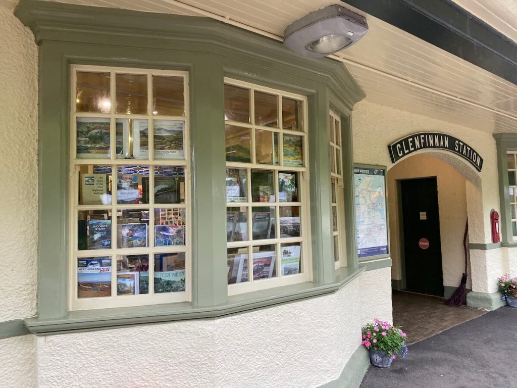 old train stations with bay window with displays inside at Glenfinnan Station House