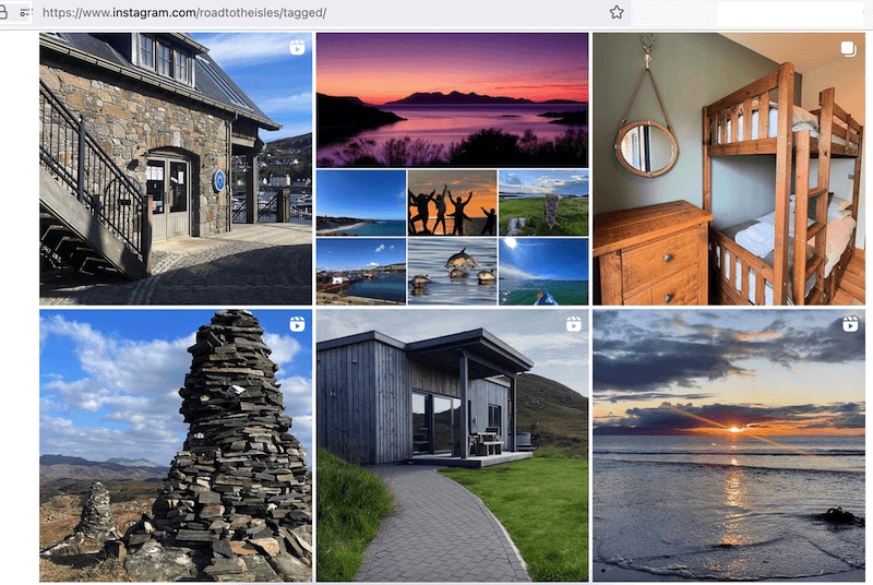 Screenshot road to the isles IG tagged posts showing accommodation and views
