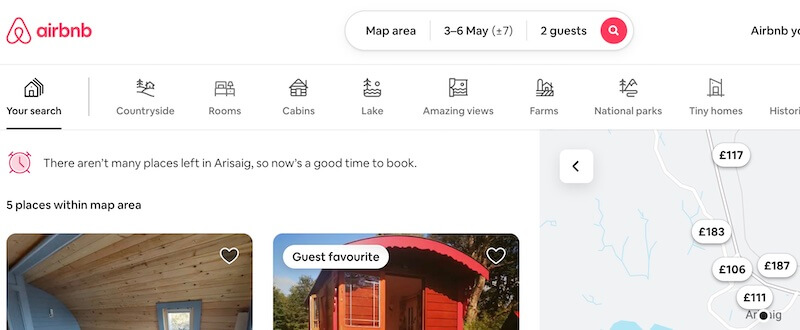 screenshot of airbnb booking window