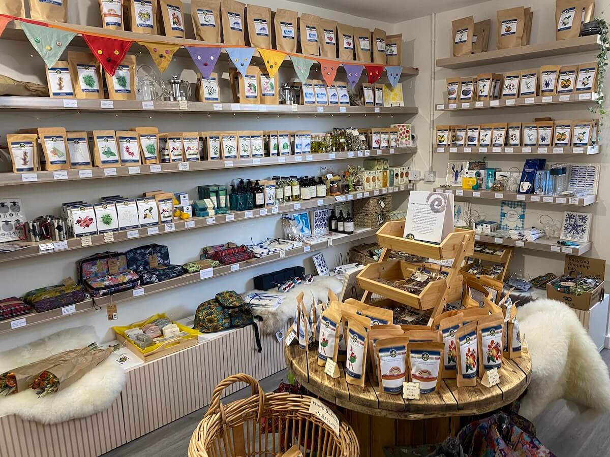 shop displaying teas, soaps and a variety of goods